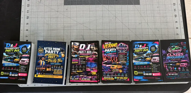 Seis tirajes de flyers 4×6 a full color recién cortados